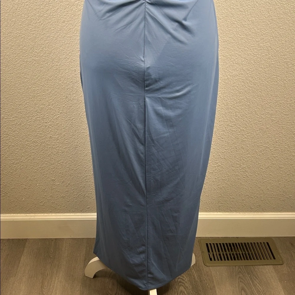 Lulus Mesmerizing‎ Reputation Slate Blue Twist-Front Bodycon Midi Dress Size XL